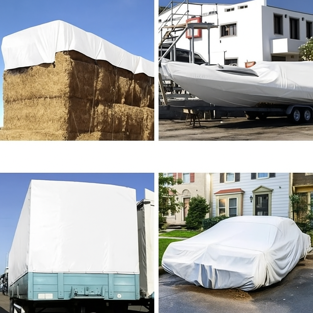 Aplicații agricole și transport: protecție baloți paie/fân, acoperire barcă, mașină sau remorcă camion